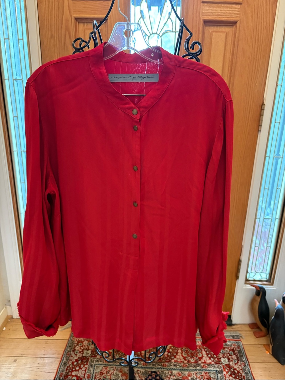 Racquel Allegra Elegant Red Long-Sleeve 3/4 Button Down Shirt